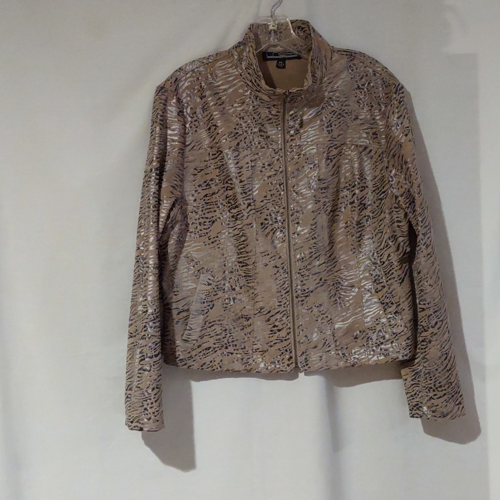 Linear Women's Corduroy Gray & Black Animal Print Jean Style Jacket Petite Lg